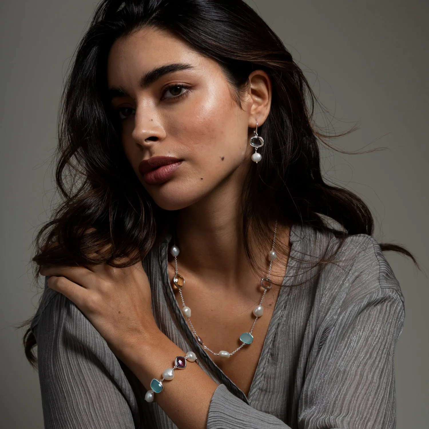 Candy Gemstone & Baroque Pearl Pebble Necklace sold by Dower & Hall product image thumbnail 3