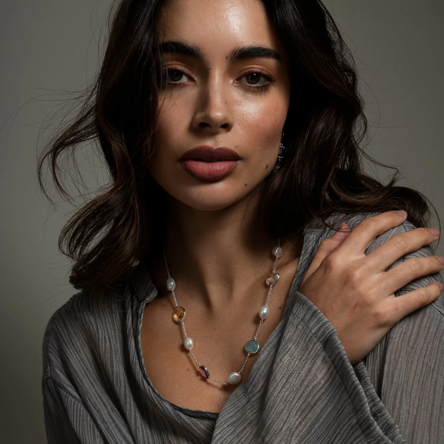 Candy Gemstone & Baroque Pearl Pebble Necklace sold by Dower & Hall product image thumbnail 2