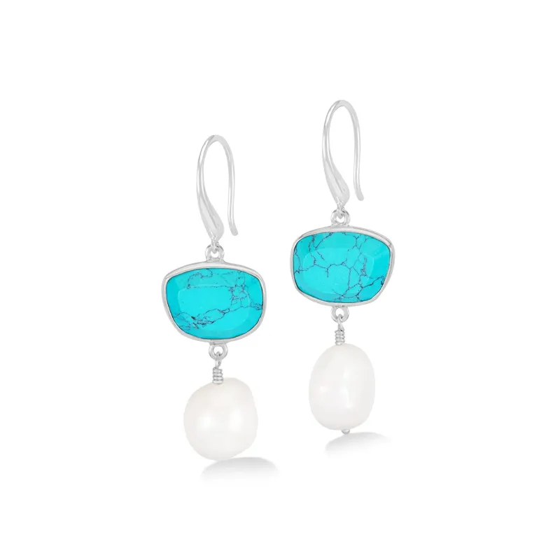 Turquoise Pebble & Pearl Drop Earrings sold by Dower & Hall