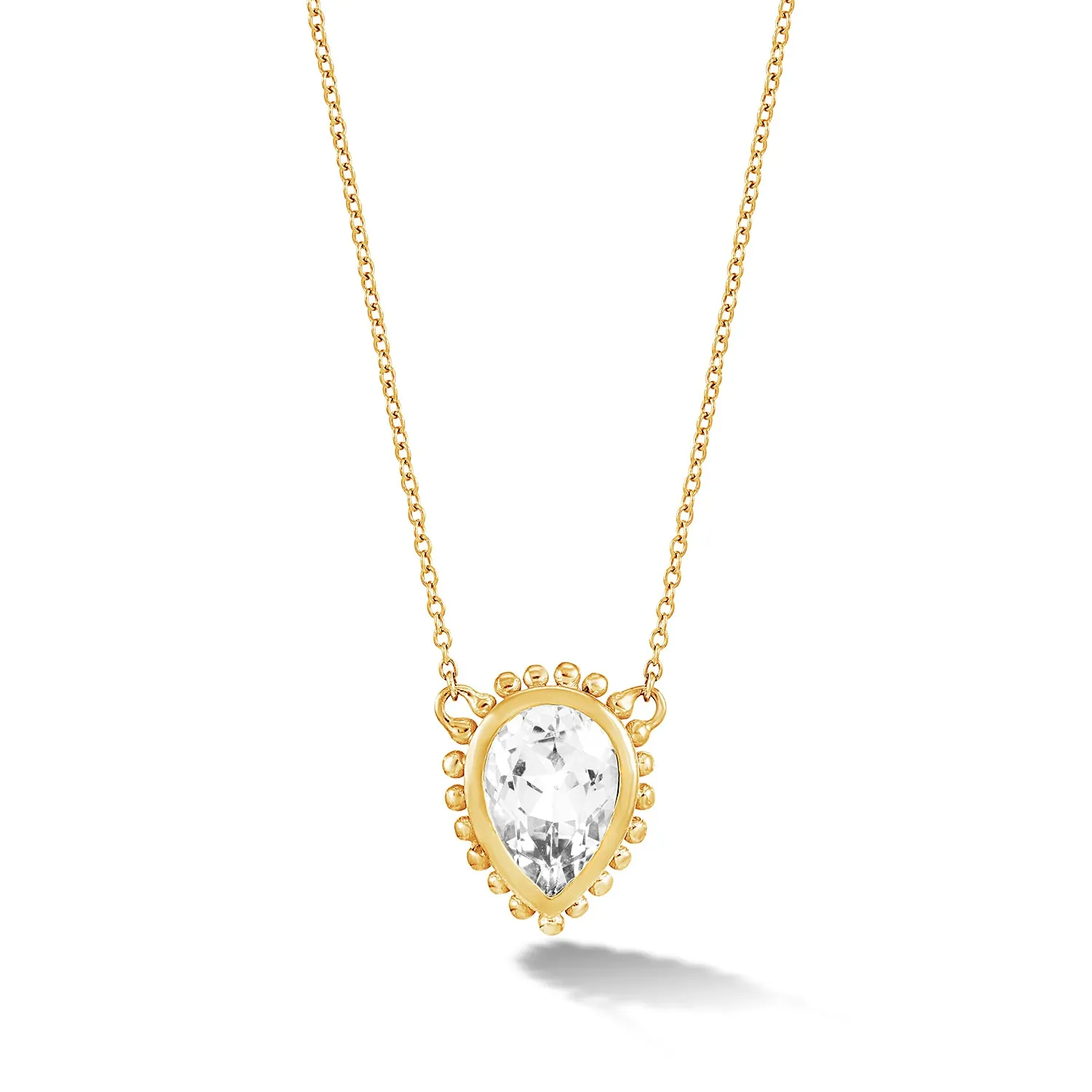 14k Gold Anemone Large Teardrop Pendant with White Topaz sold by Dower & Hall