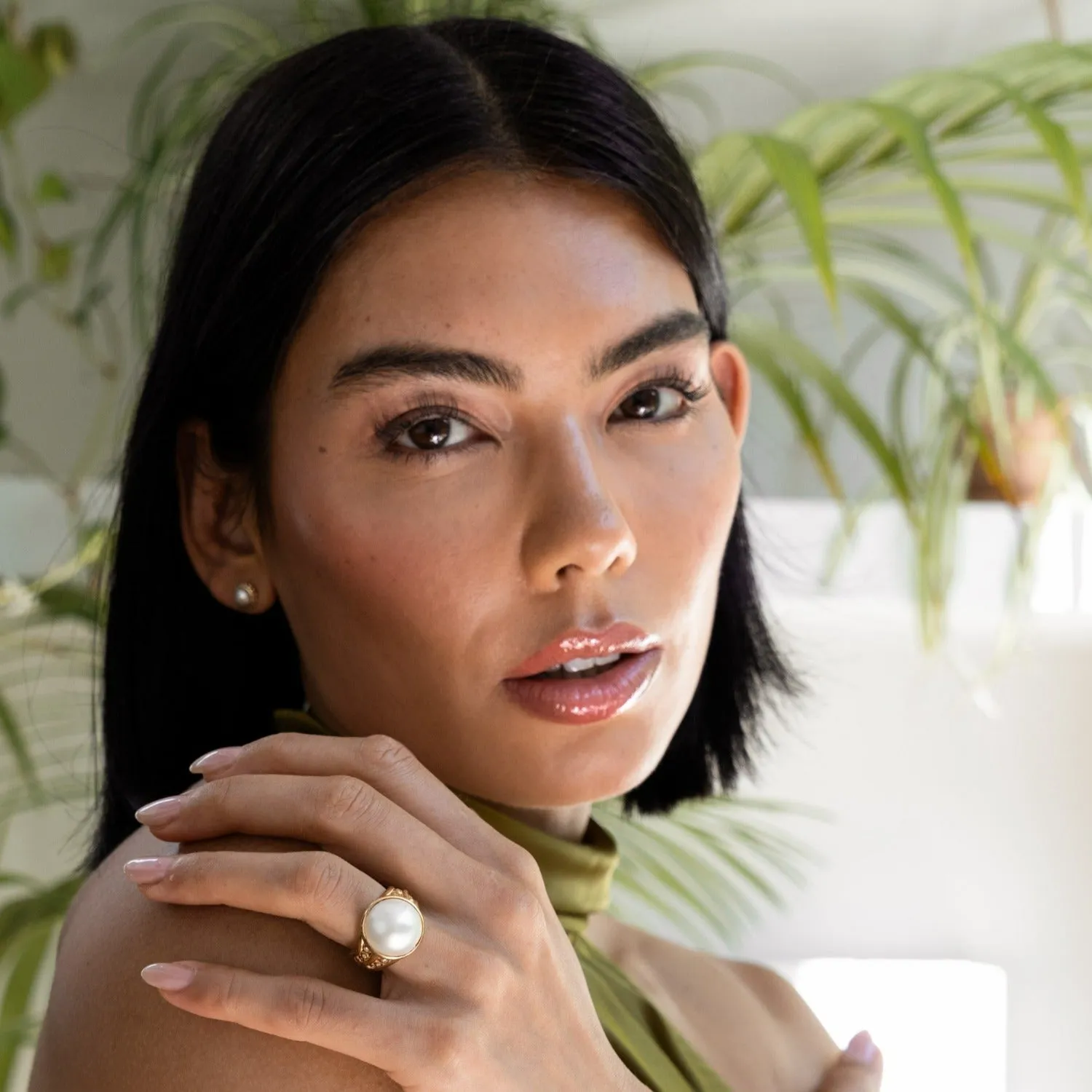 14k Gold Anemone Waterfall Ring with Mabe Pearl sold by Dower & Hall product image thumbnail 2
