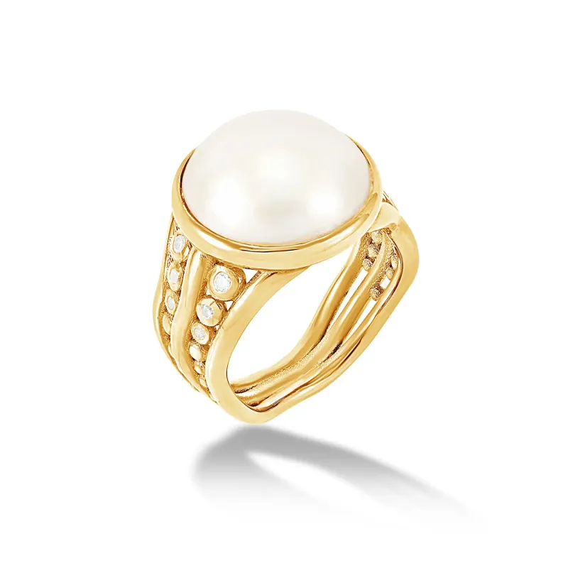 14k Gold Anemone Waterfall Ring with Mabe Pearl made by Dower & Hall