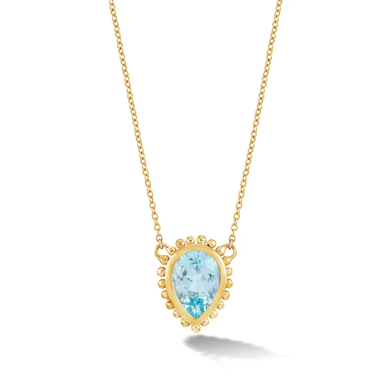 14k Gold Anemone Large Teardrop Pendant with Blue Topaz sold by Dower & Hall