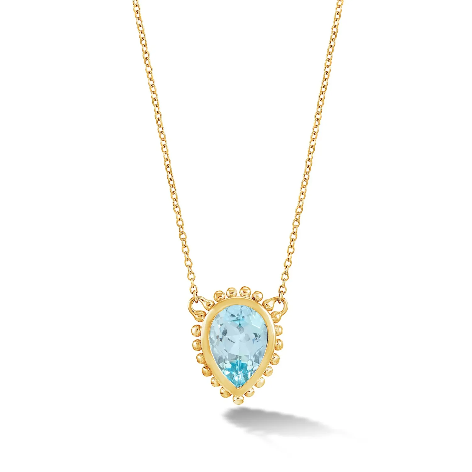 14k Gold Anemone Large Teardrop Pendant with Blue Topaz sold by Dower & Hall