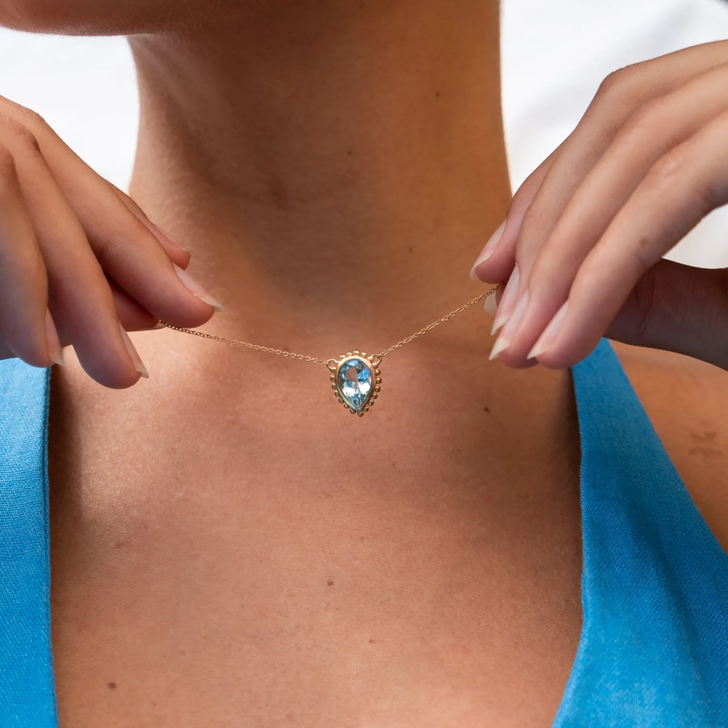 14k Gold Anemone Large Teardrop Pendant with Blue Topaz sold by Dower & Hall product image thumbnail 3