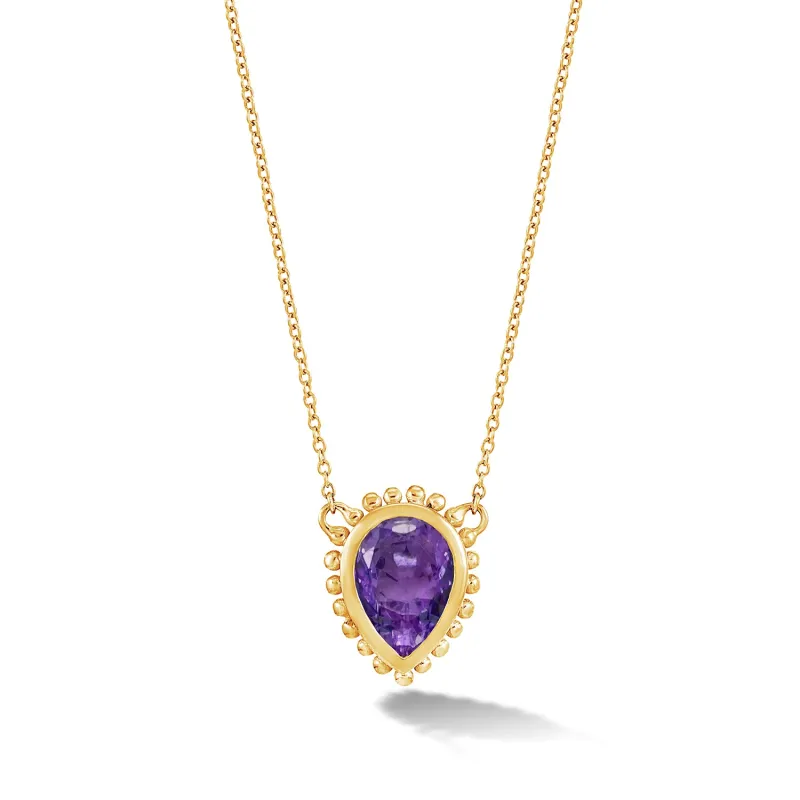 14k Gold Anemone Large Teardrop Pendant with Amethyst sold by Dower & Hall