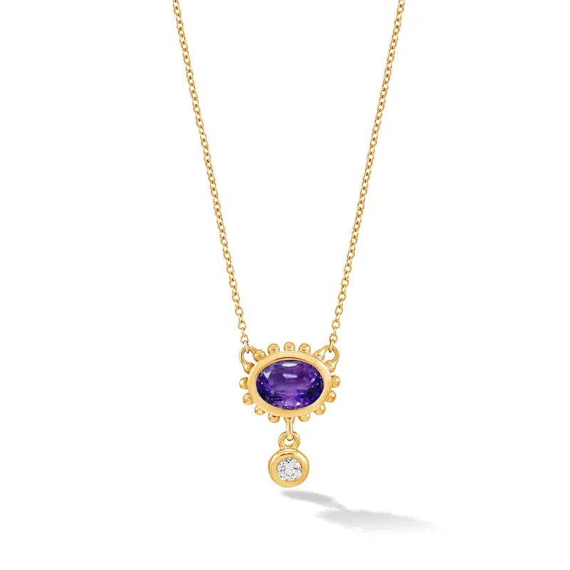 14k Gold Anemone Pendant with Amethyst & Diamond sold by Dower & Hall