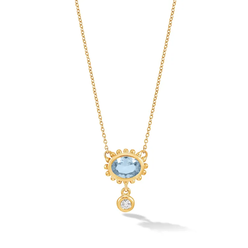 14k Gold Anemone Pendant with Blue Topaz & Diamond sold by Dower & Hall