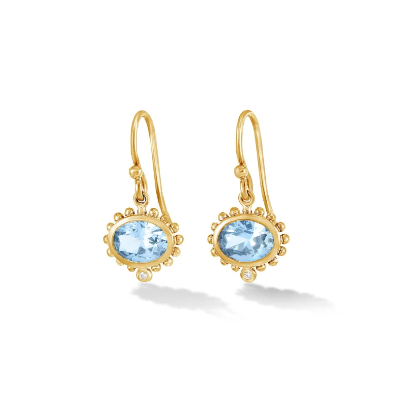 14k Gold Anemone Oval Drop Earrings with Blue Topaz & Diamond sold by Dower & Hall