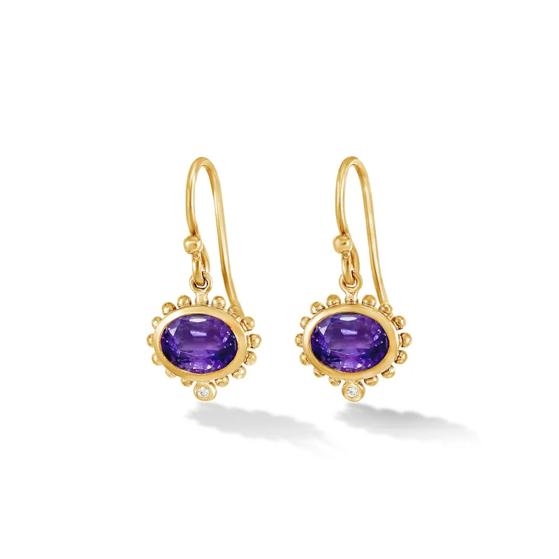 14k Gold Anemone Oval Drop Earrings with Amethyst & Diamond sold by Dower & Hall