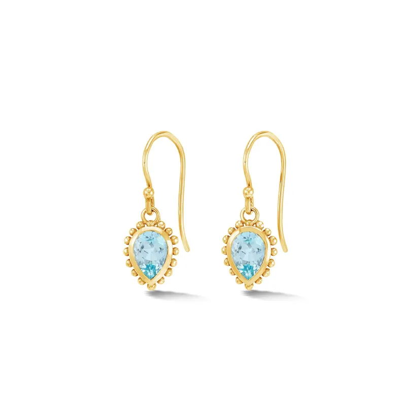 14k Gold Anemone Small Teardrop Earrings with Blue Topaz sold by Dower & Hall