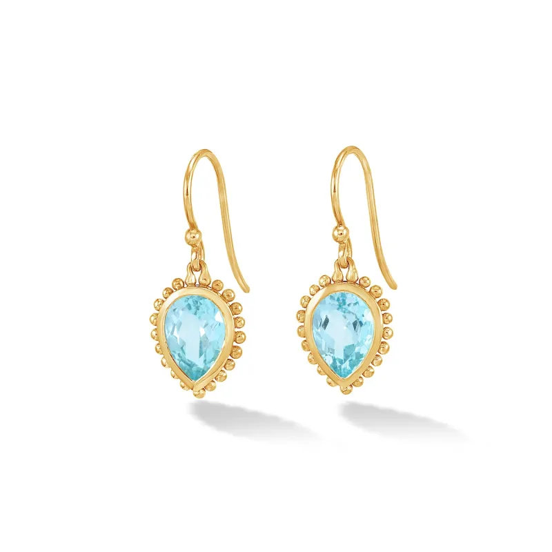 14k Gold Anemone Large Teardrop Earrings with Blue Topaz sold by Dower & Hall