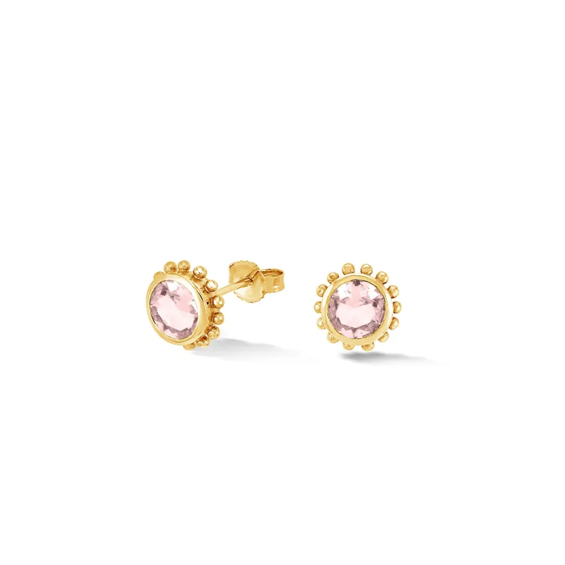 14k Gold Anemone Studs with Morganite made by Dower & Hall