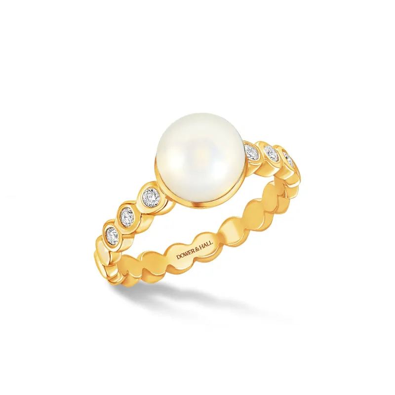 14k Gold Solitaire Pearl Dewdrop Ring sold by Dower & Hall