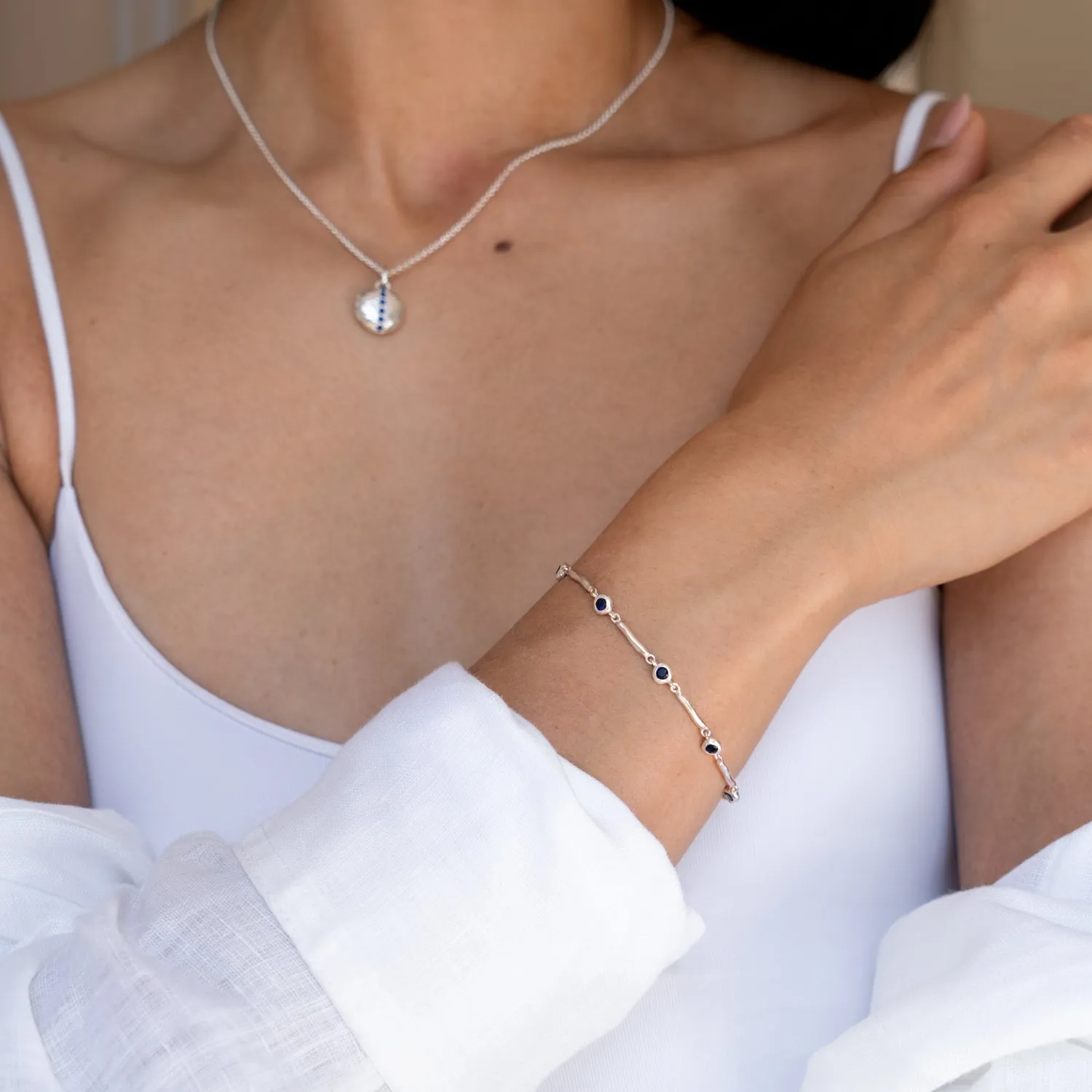 Blue Sapphire Dewdrops Link Bracelet sold by Dower & Hall product image thumbnail 2