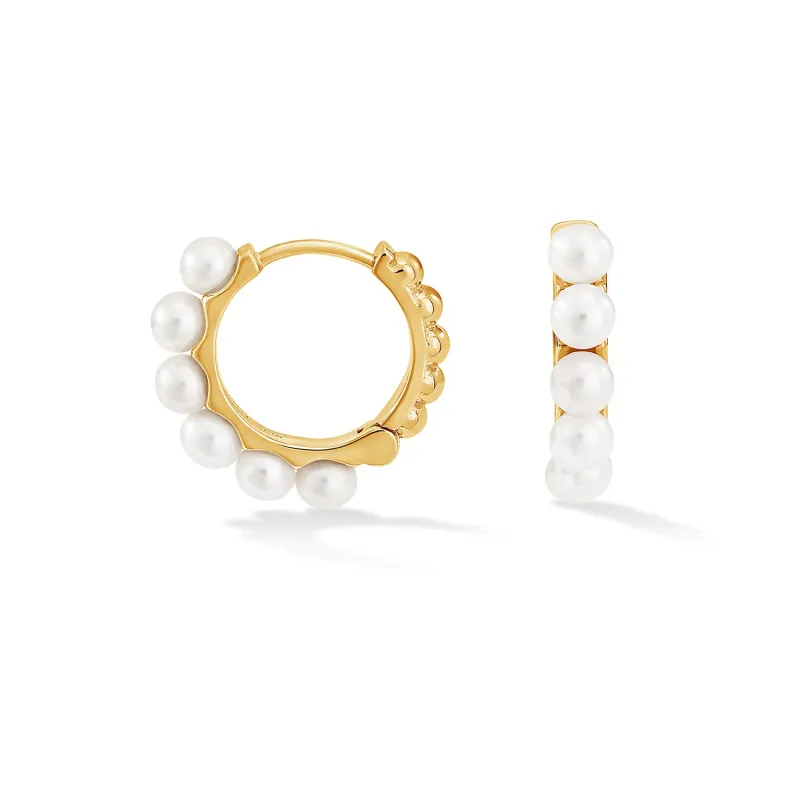 Medium Timeless Pearl Huggie Hoops sold by Dower & Hall