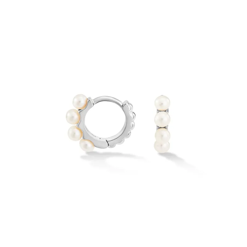 Small Timeless Pearl Huggie Hoops sold by Dower & Hall