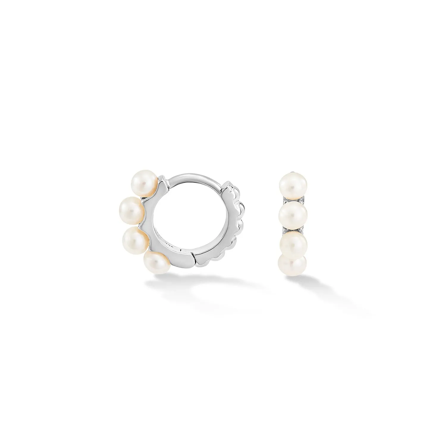 Small Timeless Pearl Huggie Hoops sold by Dower & Hall