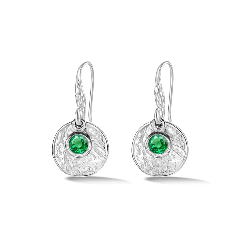 Hammered Disc & Green Garnet Array Drop Earrings sold by Dower & Hall