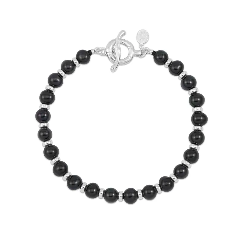 Men's Black Pearl Halo Bracelet sold by Dower & Hall