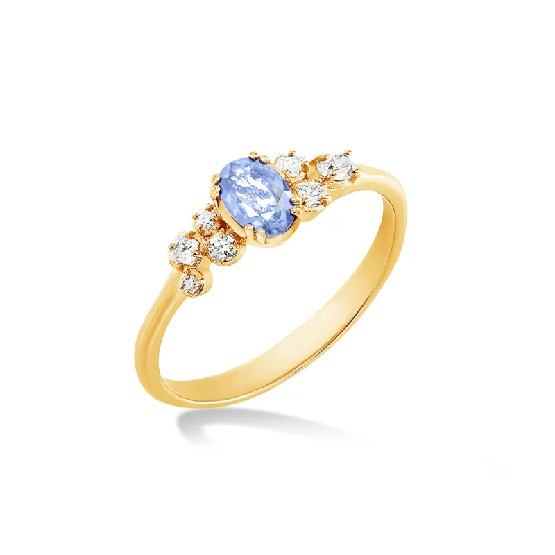 18k Oval Tanzanite & Diamond Stargazer Ring sold by Dower & Hall
