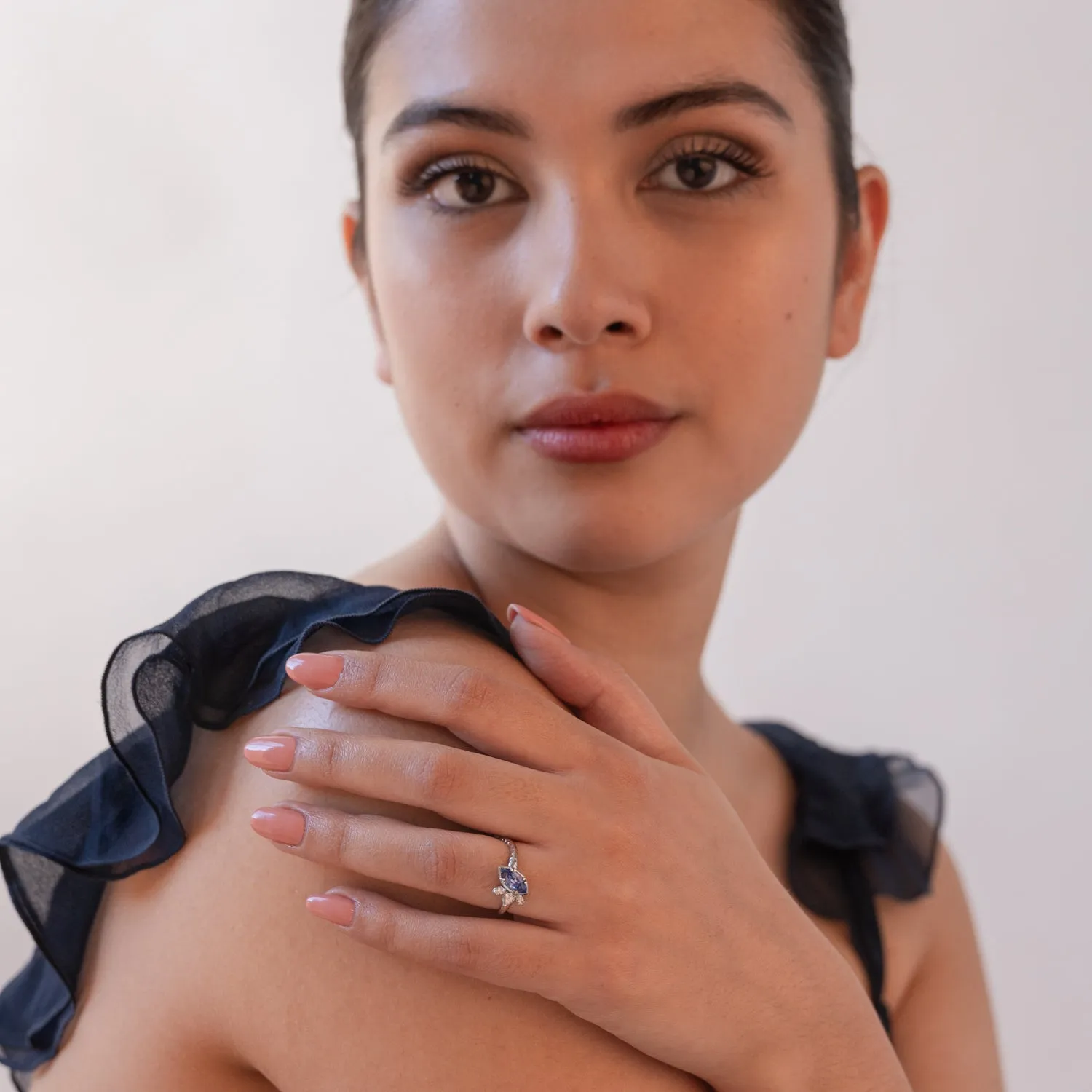 18k Marquise Sapphire & Diamond Stargazer Ring sold by Dower & Hall product image thumbnail 3