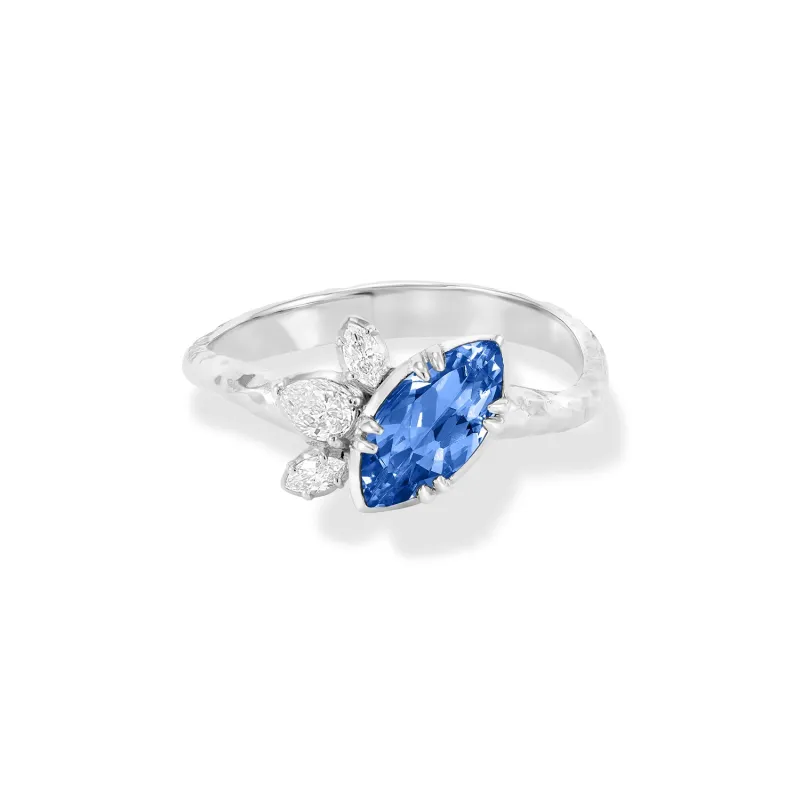 18k Marquise Sapphire & Diamond Stargazer Ring sold by Dower & Hall
