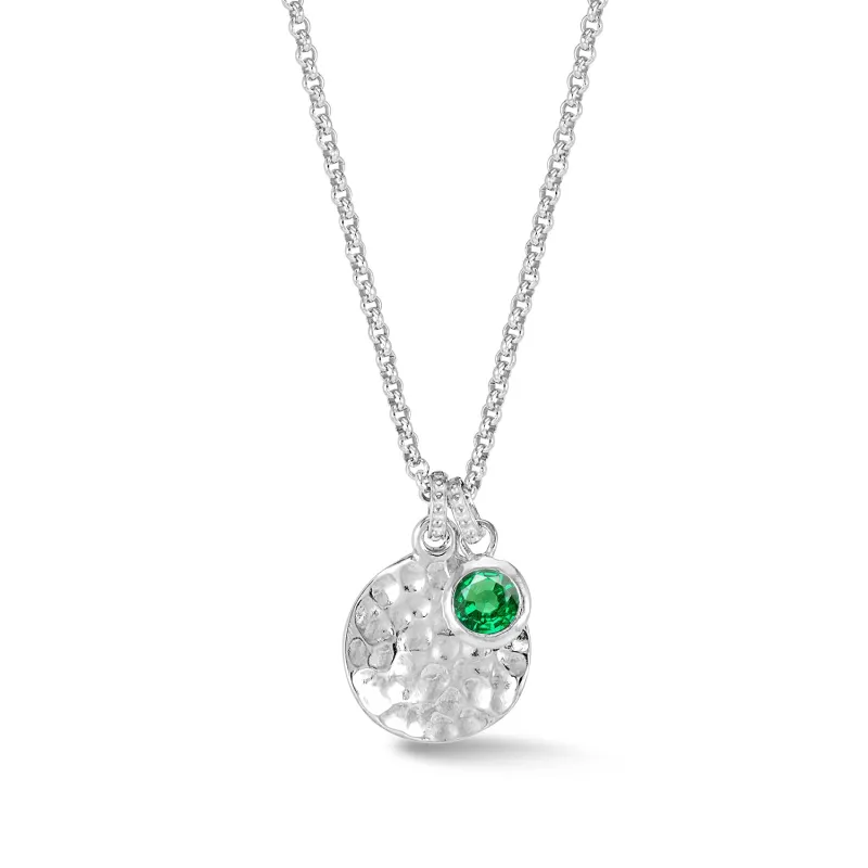 Hammered Disc & 5mm Green Garnet Array Pendant sold by Dower & Hall