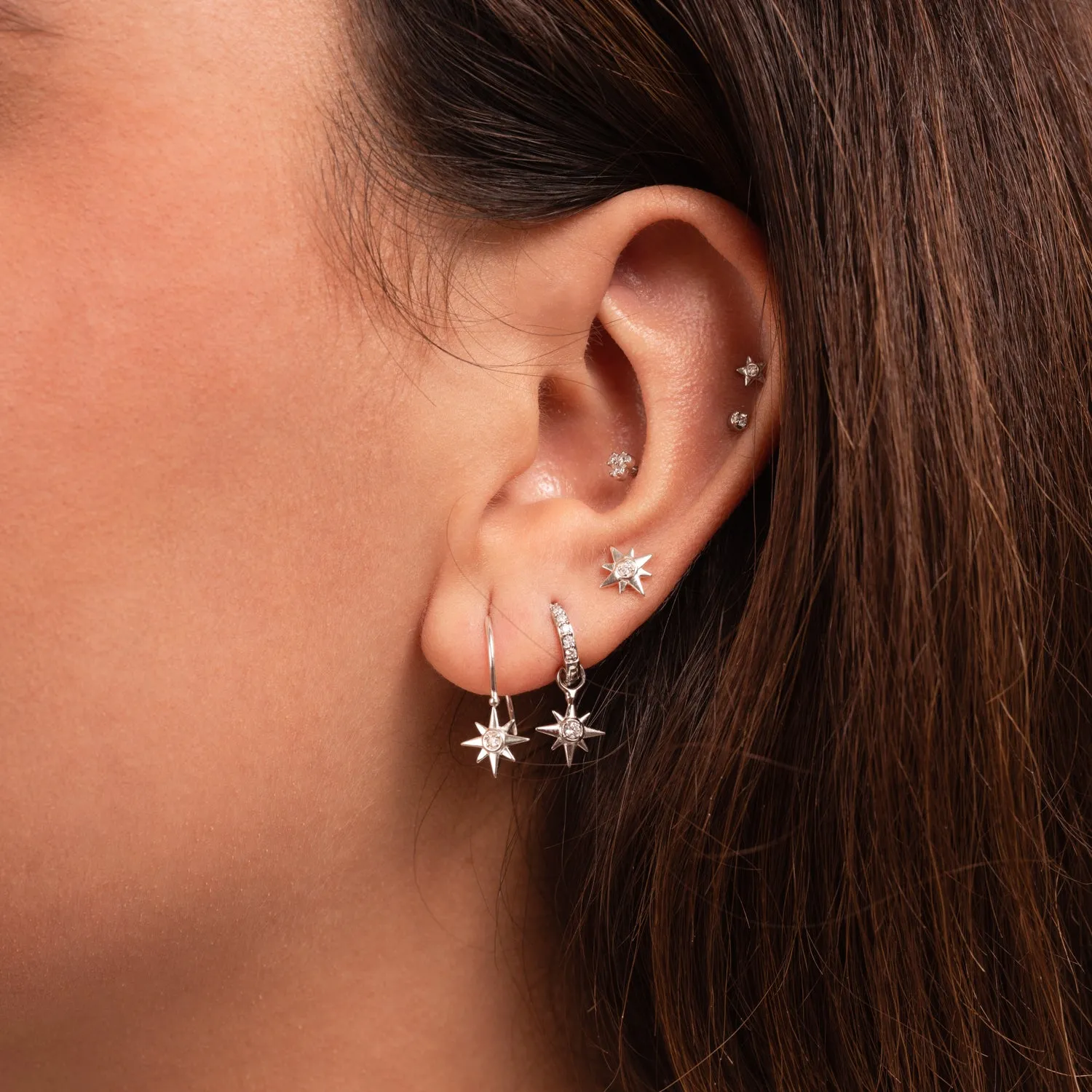 9k Gold & Diamond North Star Ear-Hoop Drops sold by Dower & Hall product image thumbnail 4