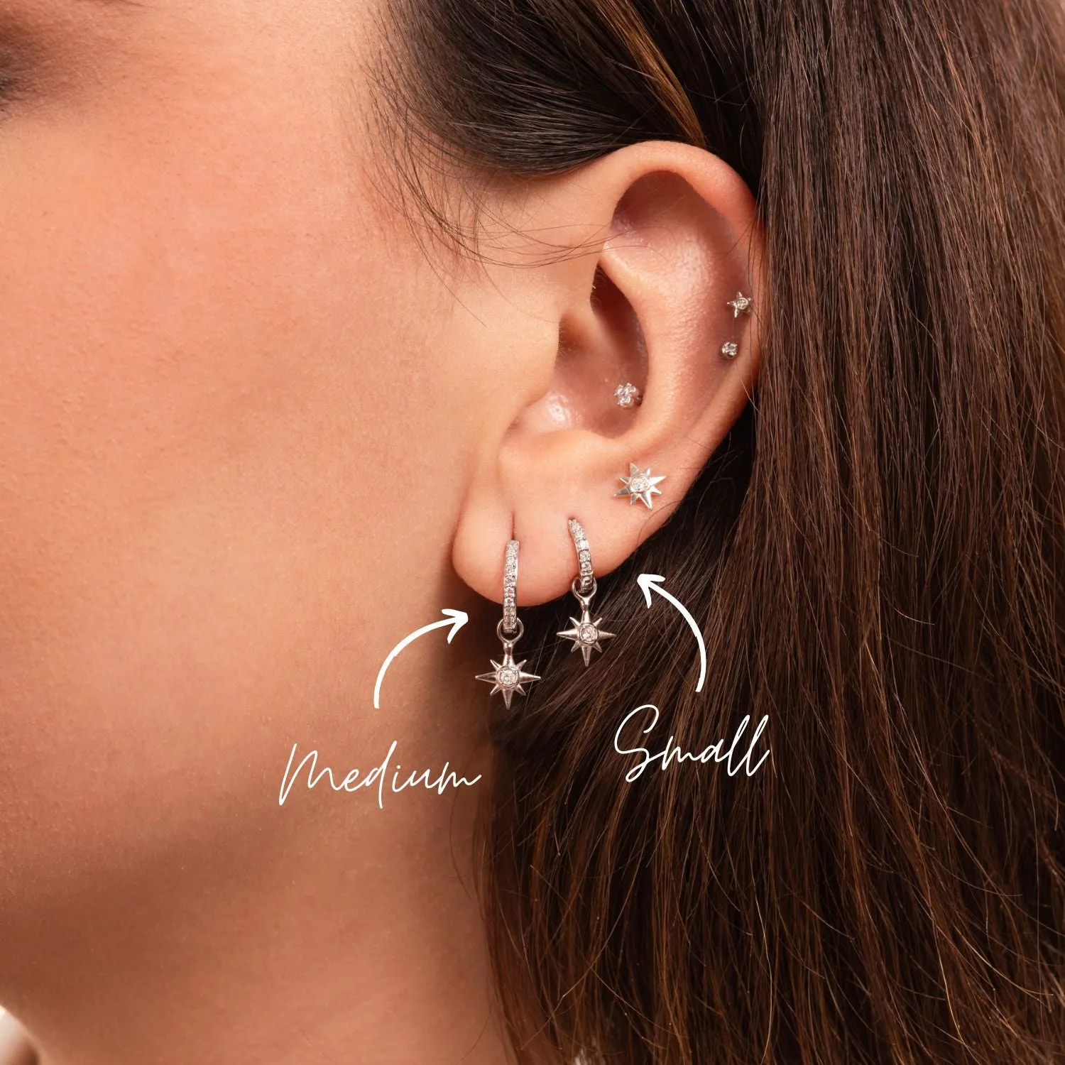 9k Gold & Diamond North Star Ear-Hoop Drops sold by Dower & Hall product image thumbnail 2