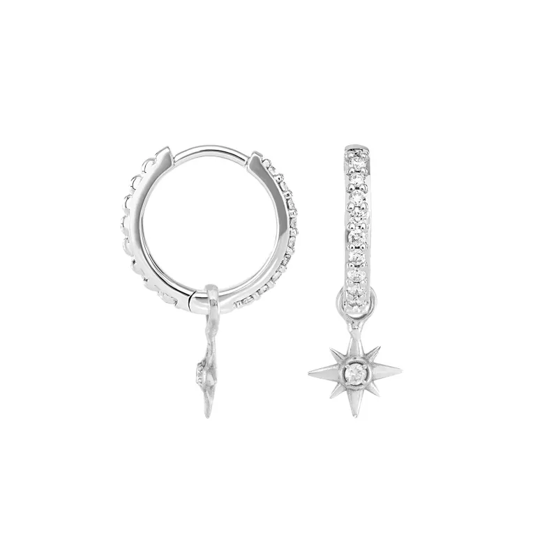 9k Gold & Diamond North Star Ear-Hoop Drops sold by Dower & Hall