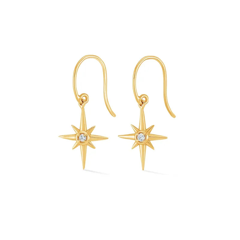 14k Gold & Diamond North Star Long Ear-Drops sold by Dower & Hall