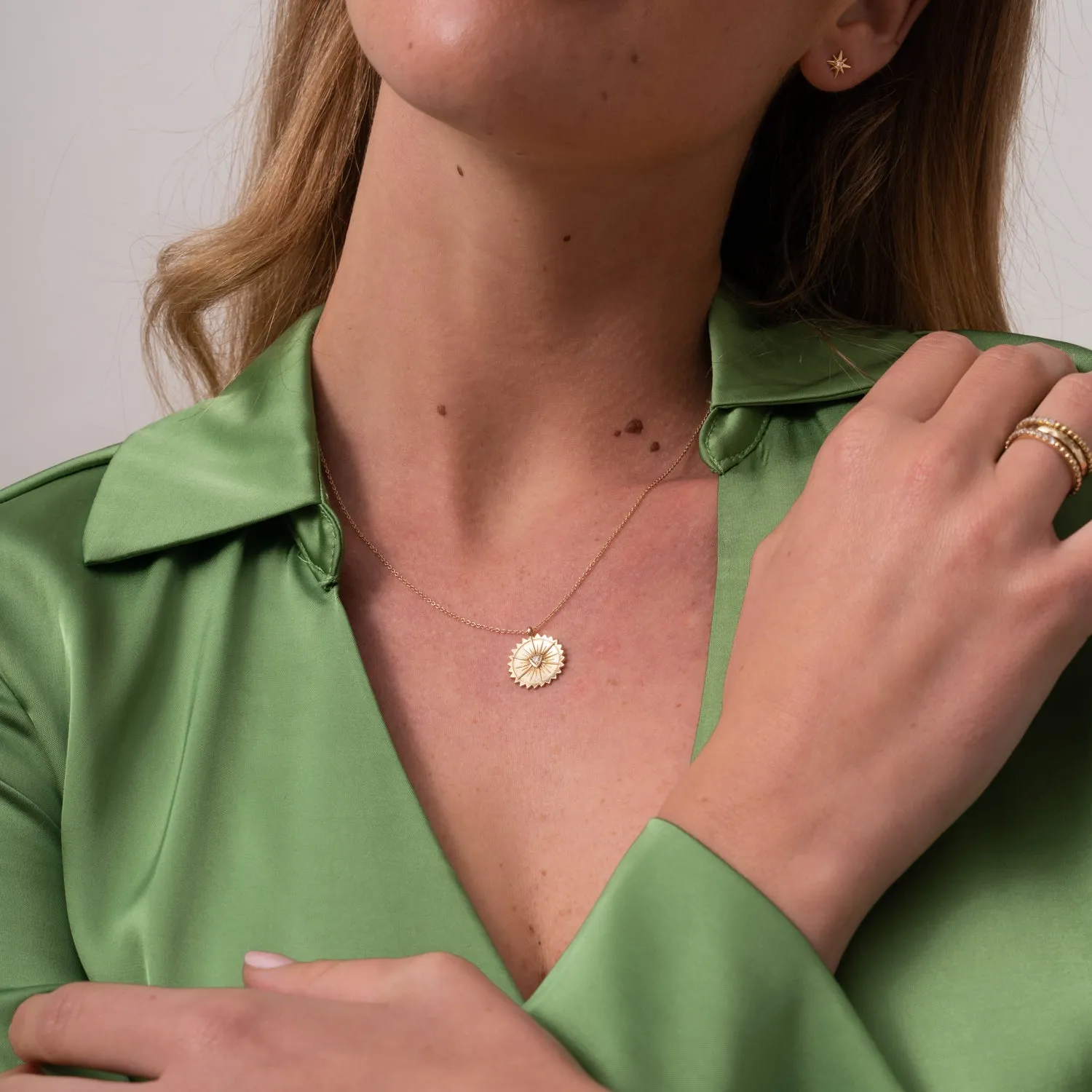 14k Gold & Diamond Sun Pendant sold by Dower & Hall product image thumbnail 5