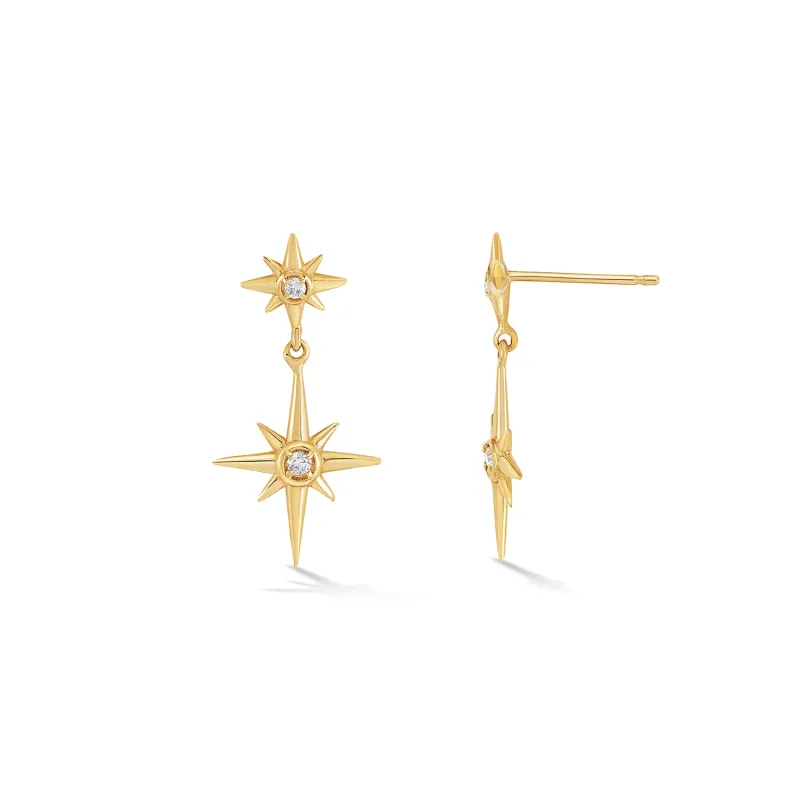 14k Gold North Star Diamond Double Earrings sold by Dower & Hall