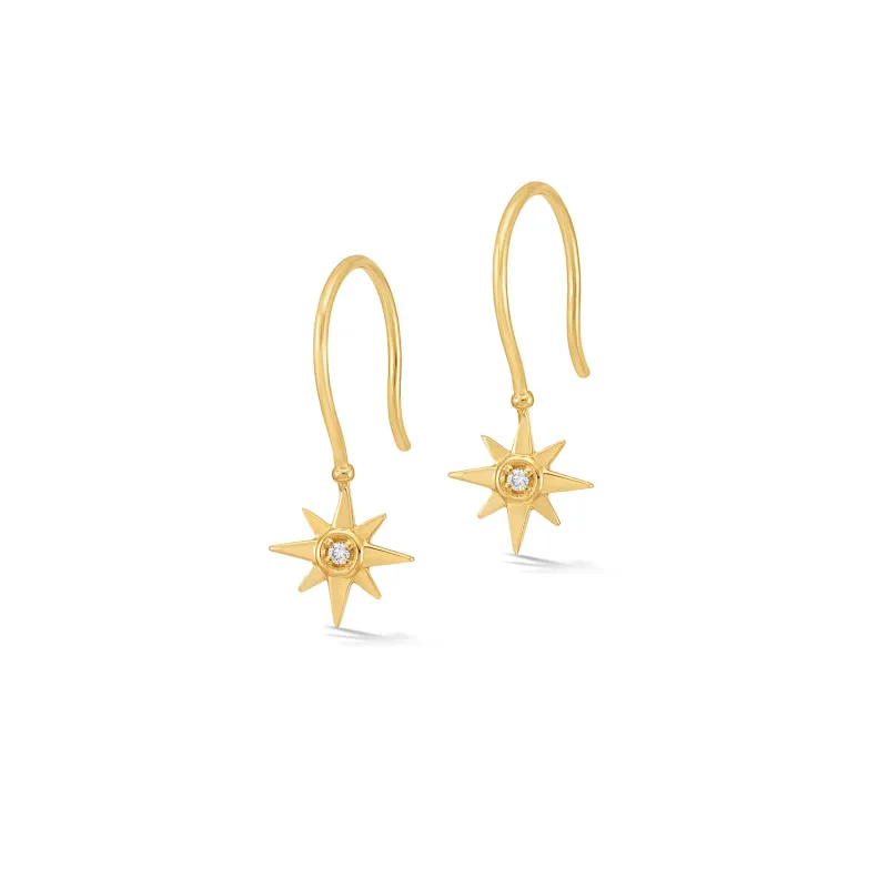 14k Gold North Star Diamond Drop Earrings sold by Dower & Hall