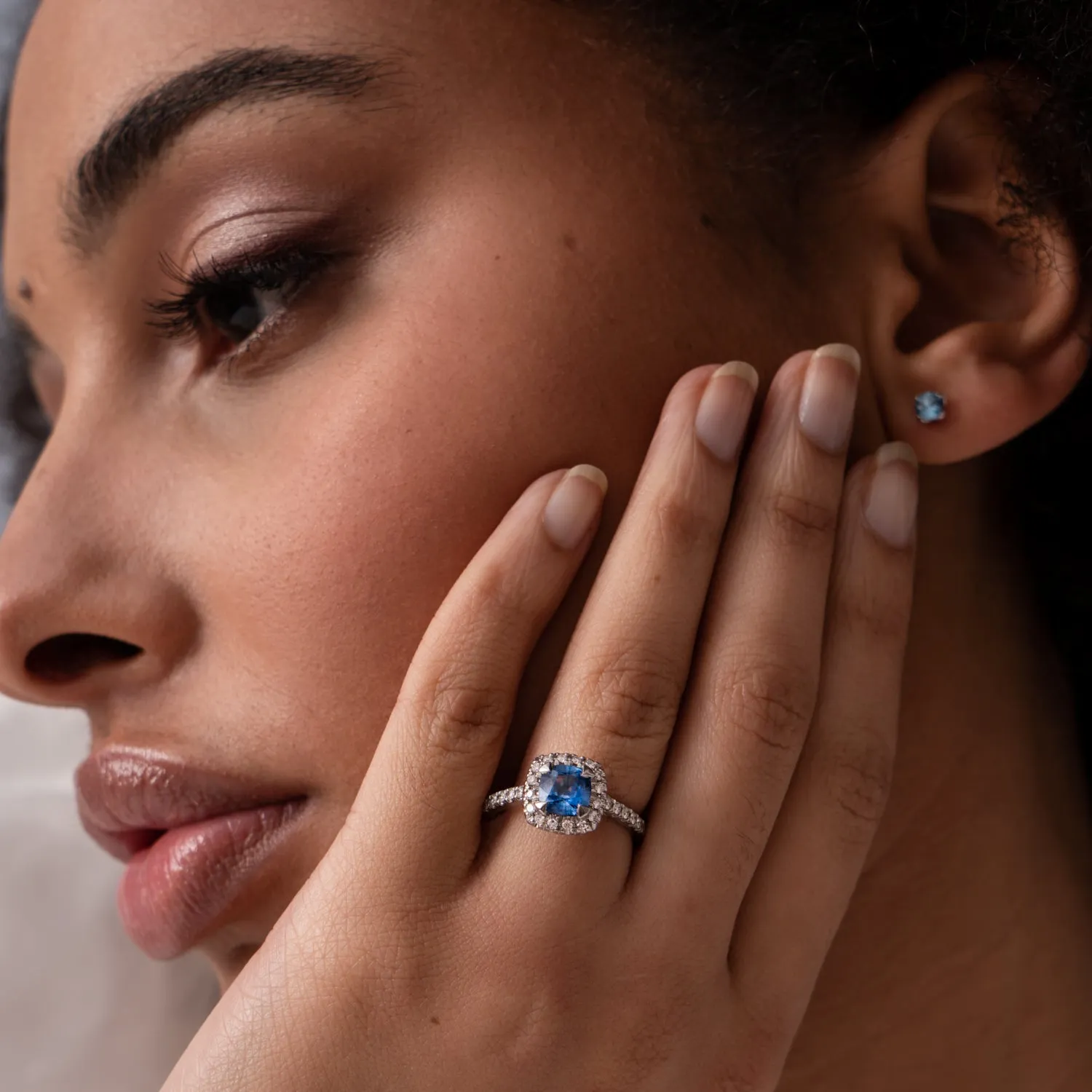 18k Halo Blue Sapphire Engagement Ring - 1.40CT sold by Dower & Hall product image thumbnail 2