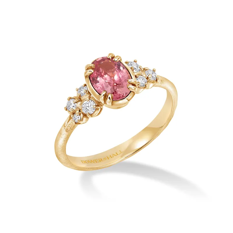 18k Large Oval Padparadscha & Diamond Stargazer Ring sold by Dower & Hall