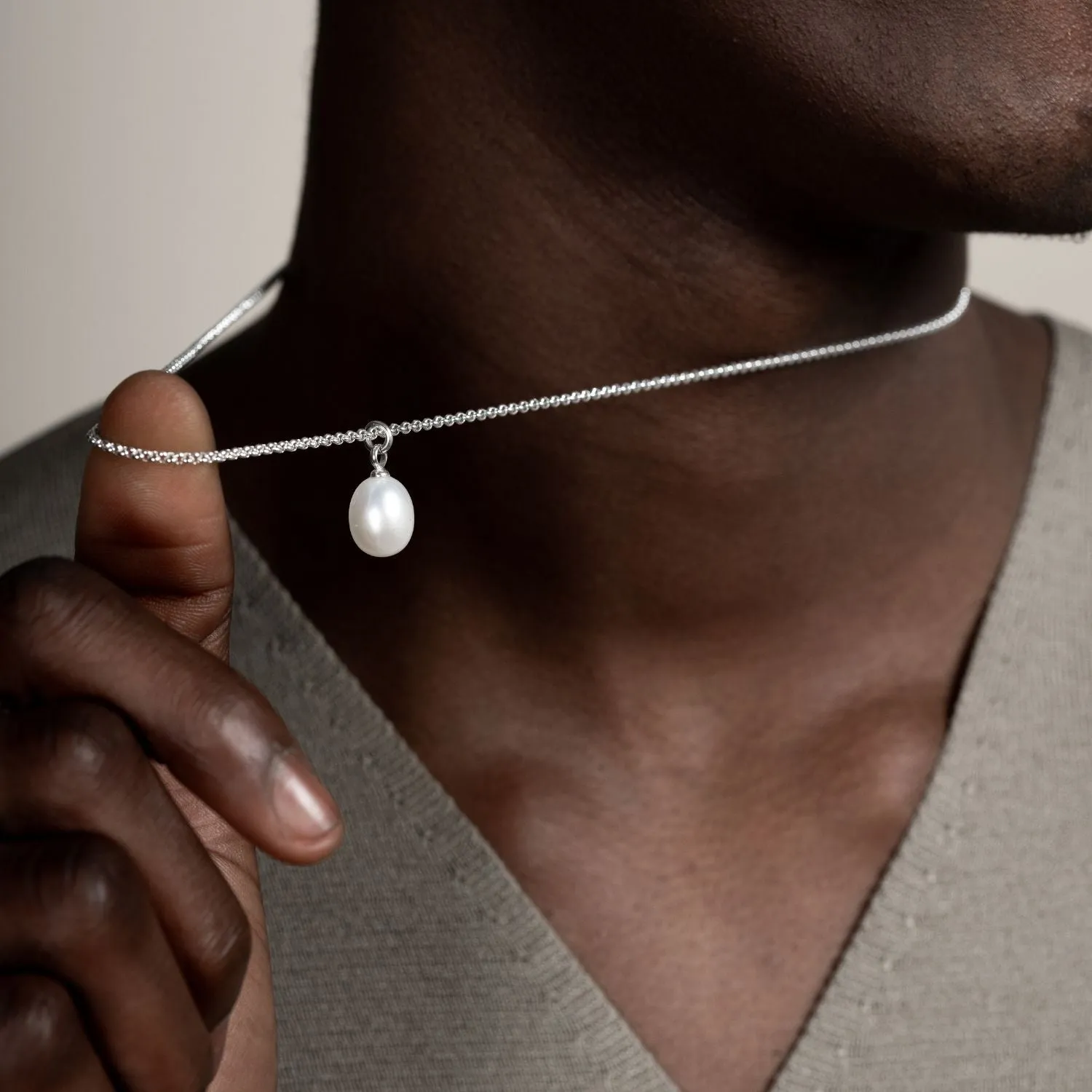 Men's 10mm Oval White Freshwater Pearl Pendant sold by Dower & Hall product image thumbnail 4