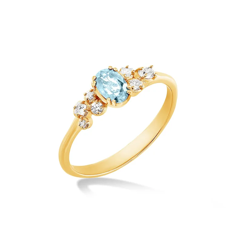 18k Oval Aquamarine & Diamond Stargazer Ring sold by Dower & Hall