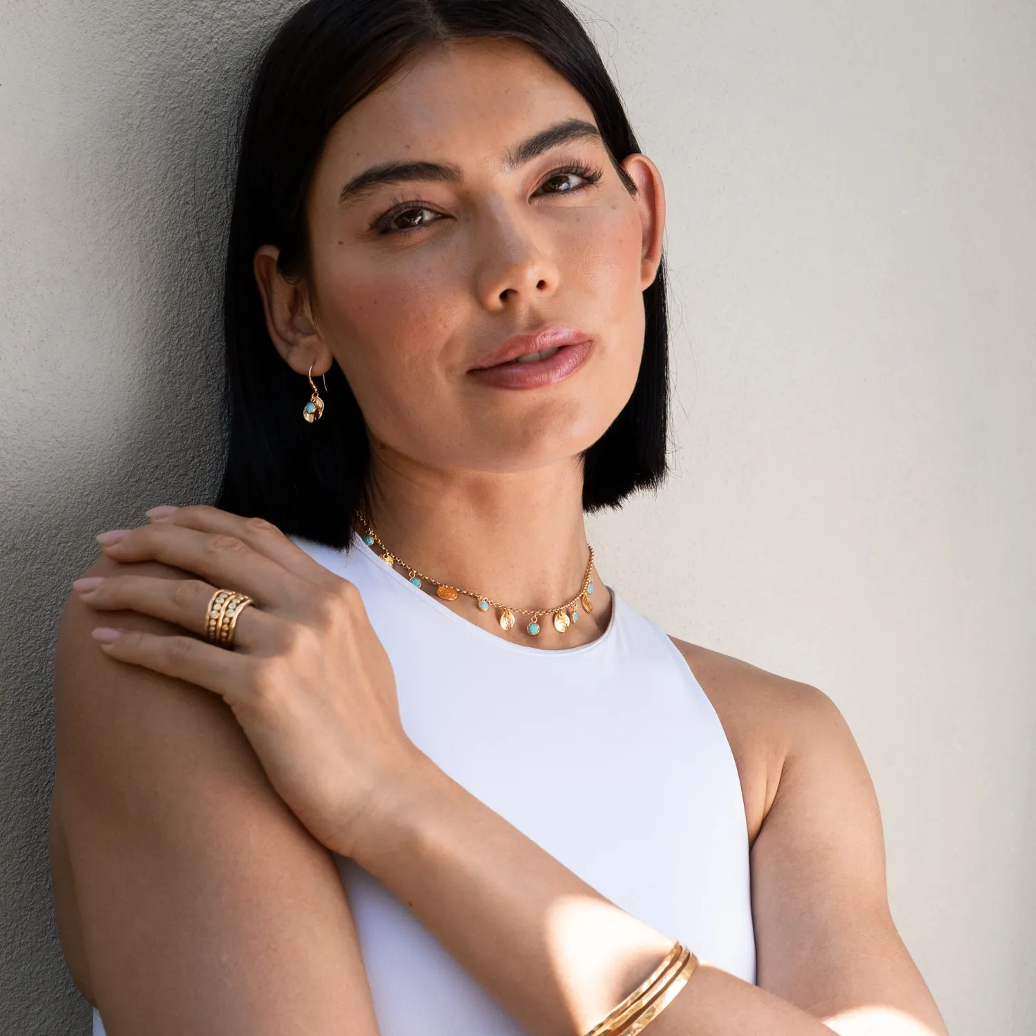 Turquoise & Hammered Disc Collar Necklace sold by Dower & Hall product image thumbnail 5