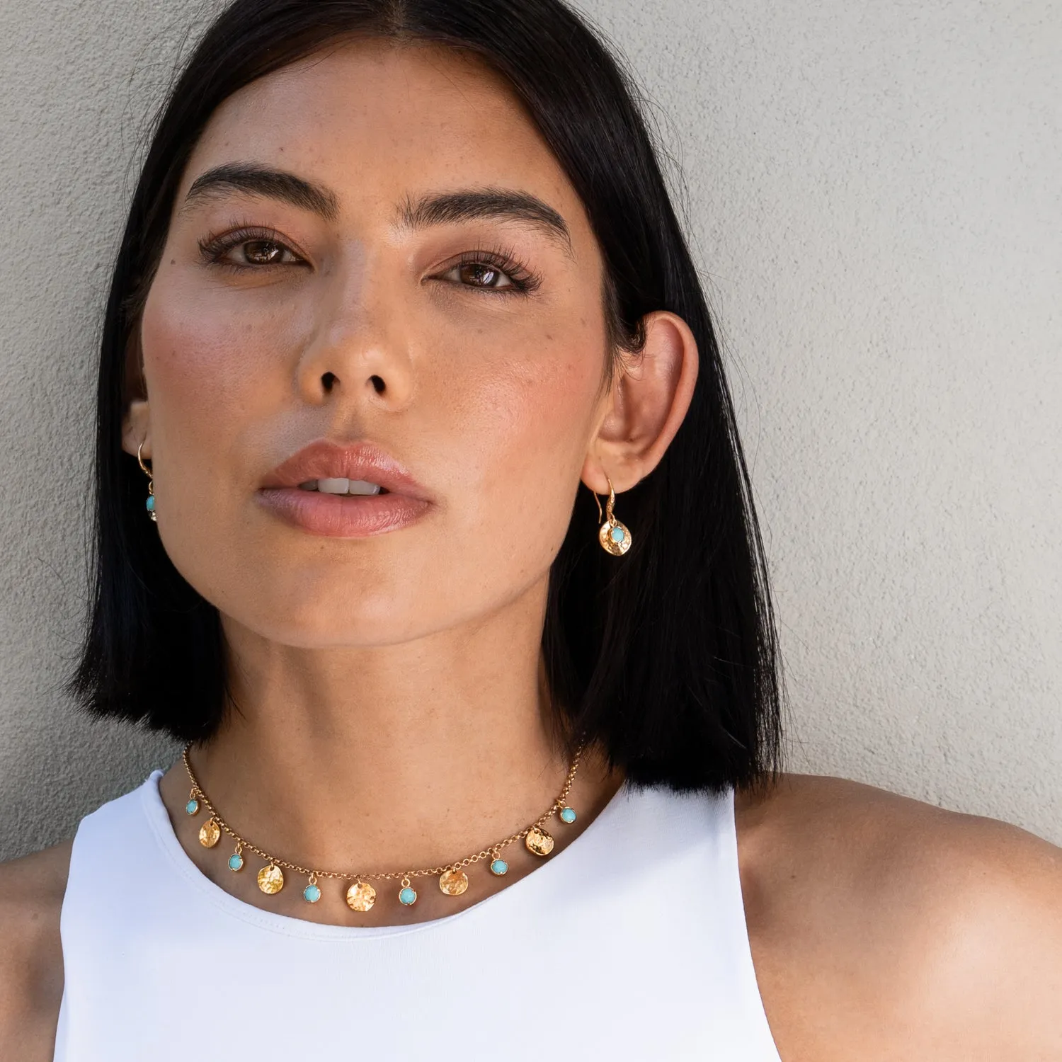 Turquoise & Hammered Disc Collar Necklace sold by Dower & Hall product image thumbnail 3