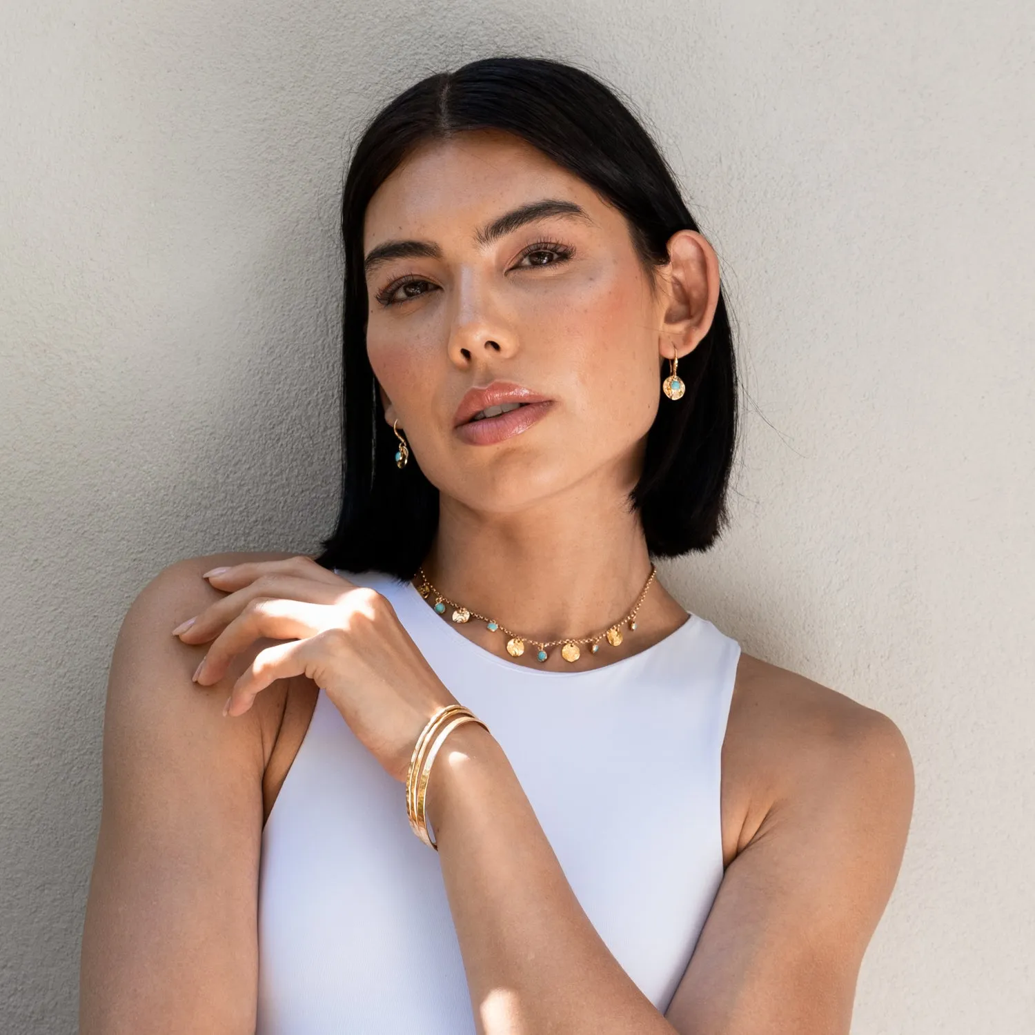 Turquoise & Hammered Disc Collar Necklace sold by Dower & Hall product image thumbnail 2