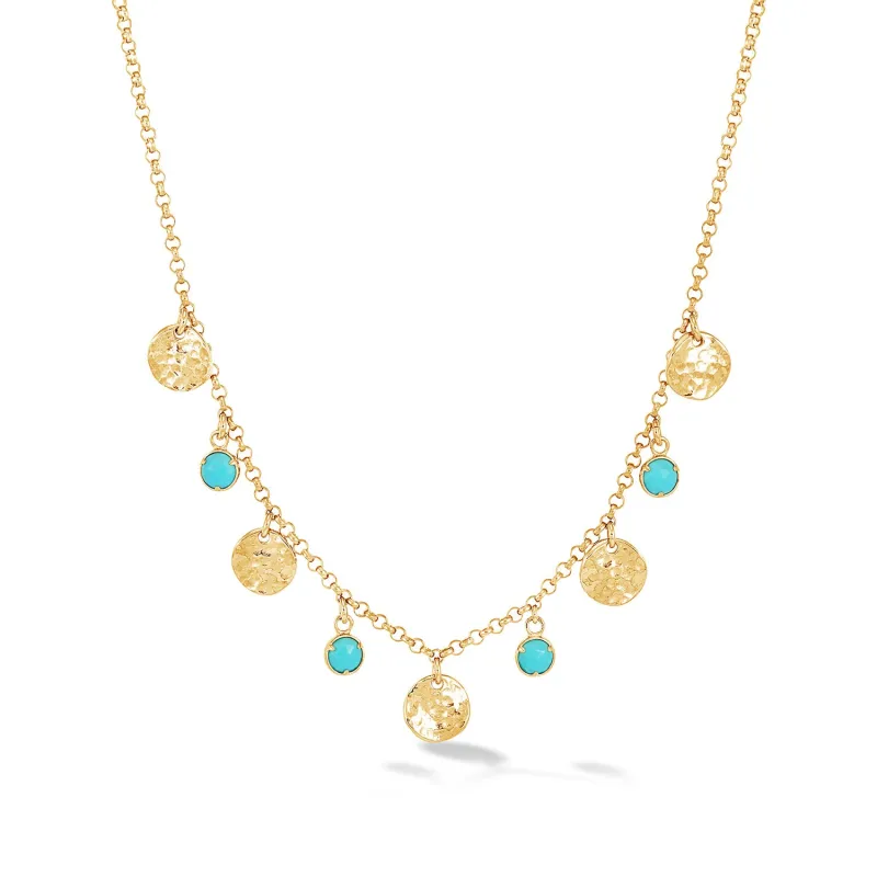 Turquoise & Hammered Disc Collar Necklace sold by Dower & Hall