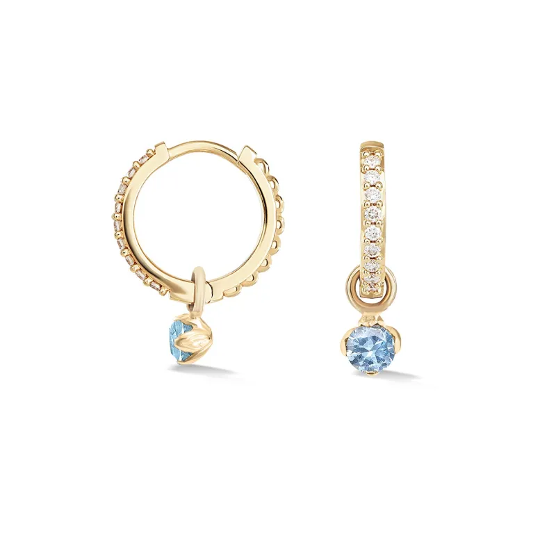 9k Diamond Hoops & Aquamarine Lotus Drops sold by Dower & Hall