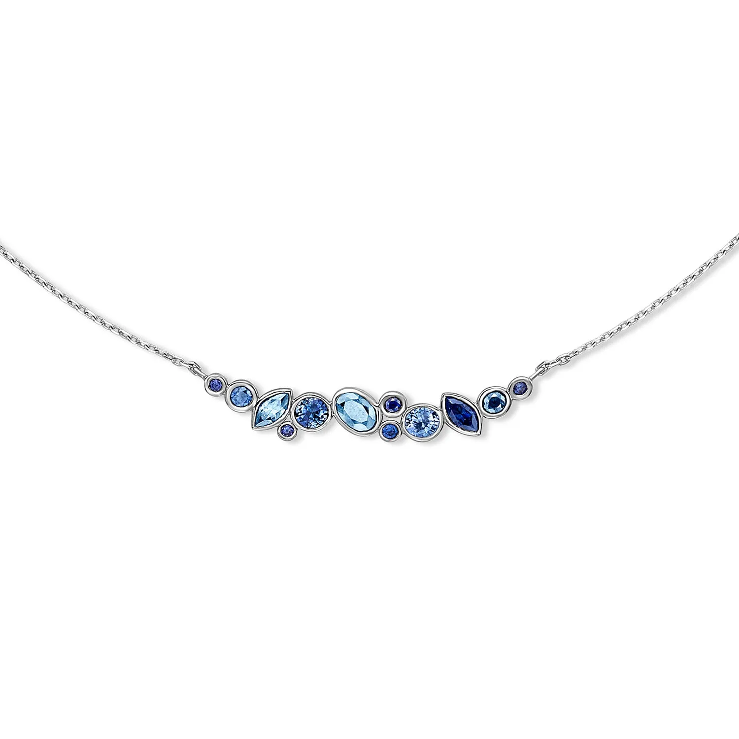 18k Sapphire & Aquamarine Multi-Cut Cascade Necklace sold by Dower & Hall