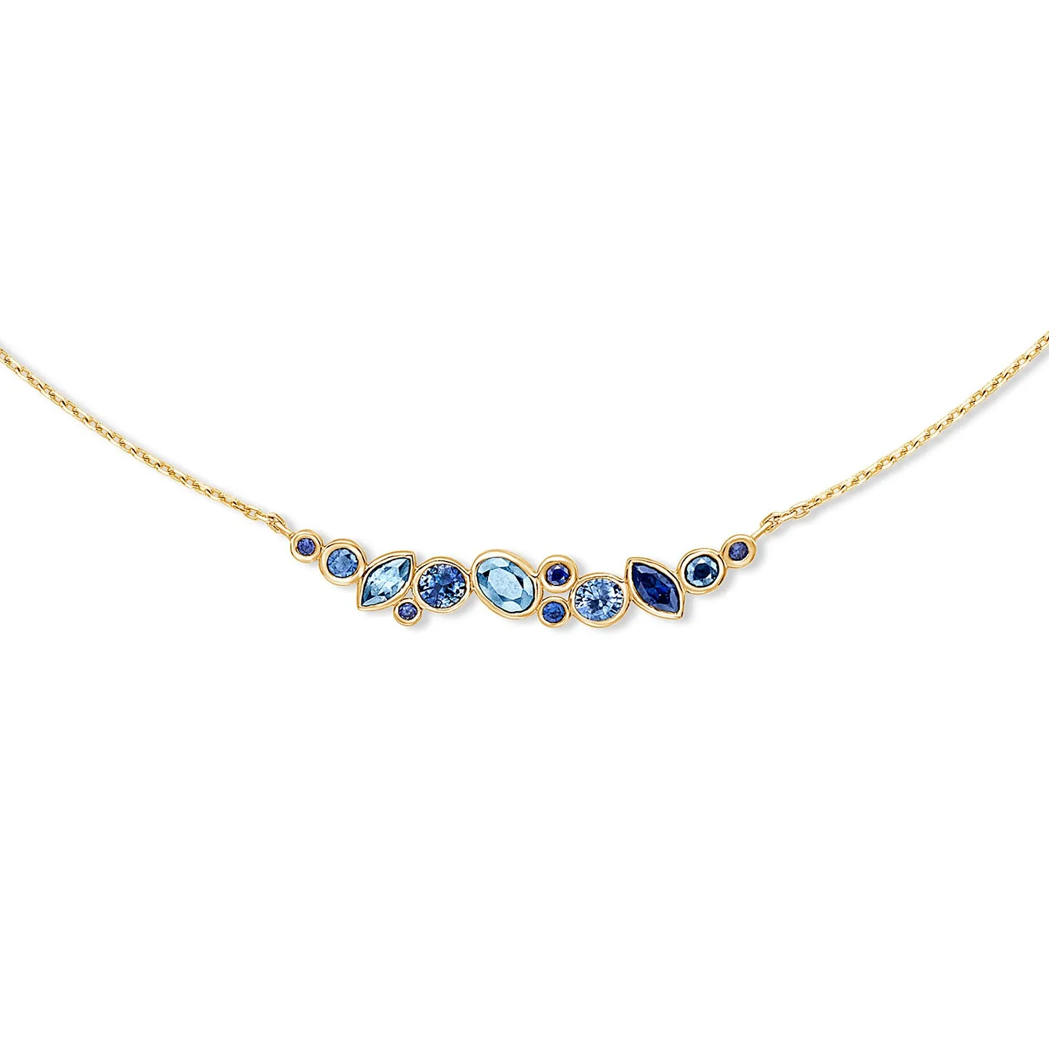 18k Sapphire & Aquamarine Multi-Cut Cascade Necklace sold by Dower & Hall product image thumbnail 4