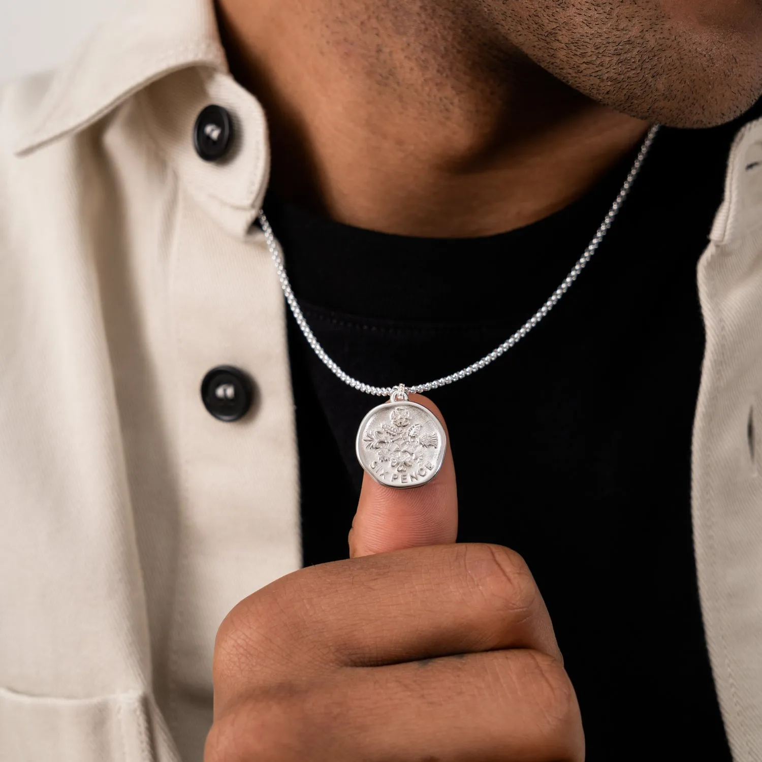 Men's Lucky Sixpence Talisman Necklace sold by Dower & Hall product image thumbnail 4