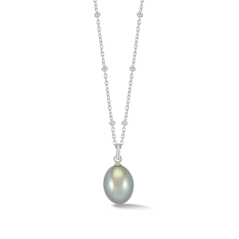 Timeless Adjustable 10mm Oval Dove Grey Freshwater Pearl Pendant sold by Dower & Hall