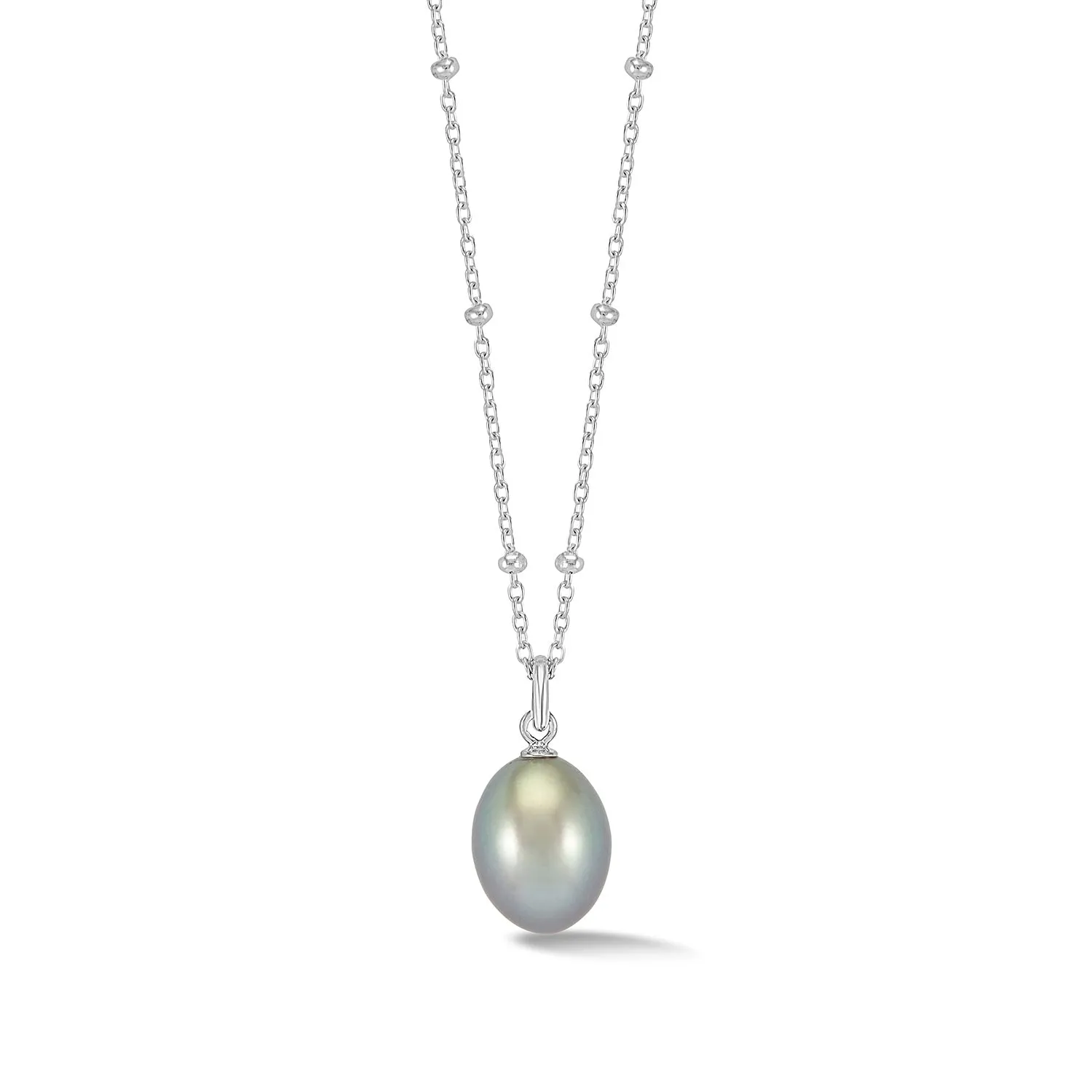 Adjustable Timeless 10mm Oval Dove Grey Freshwater Pearl Pendant sold by Dower & Hall