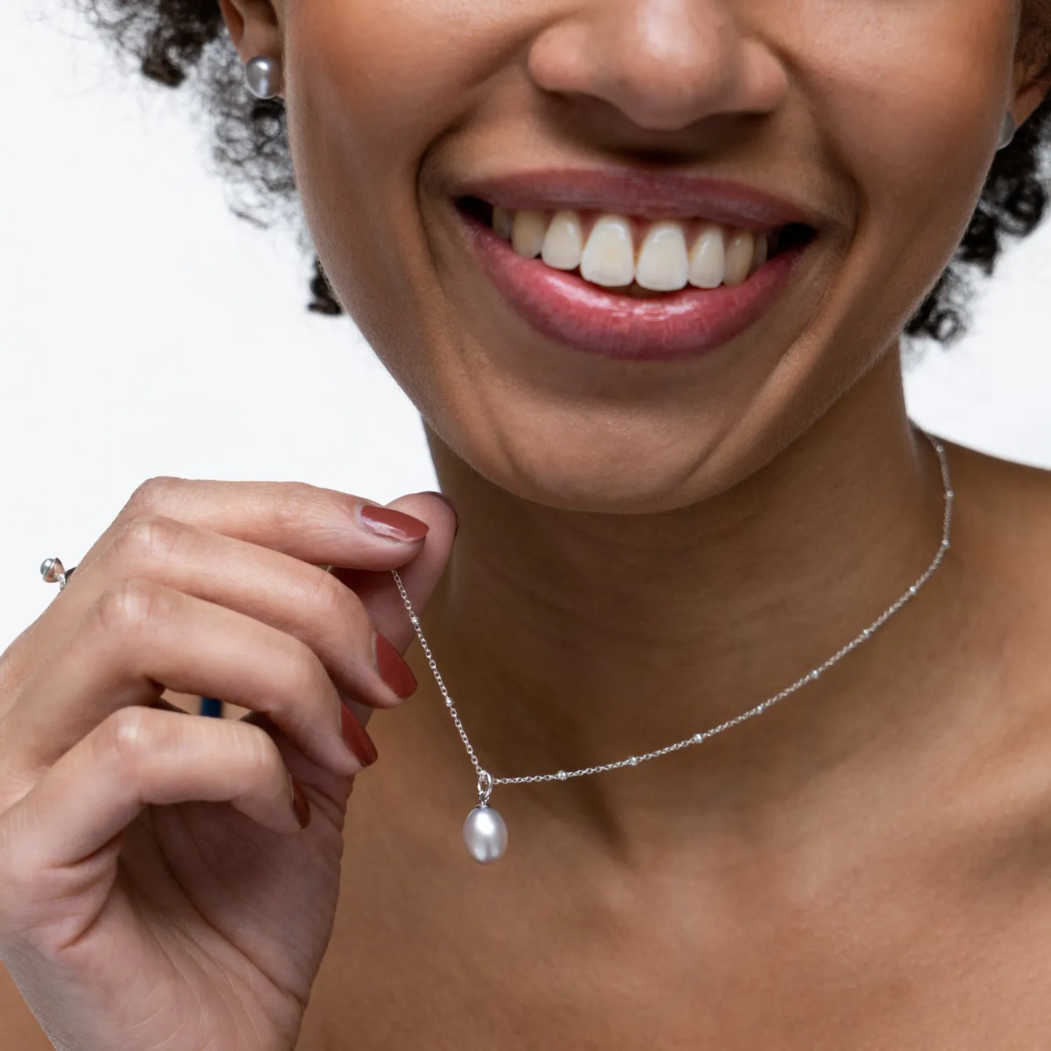 Adjustable Timeless 10mm Oval Dove Grey Freshwater Pearl Pendant sold by Dower & Hall product image thumbnail 2
